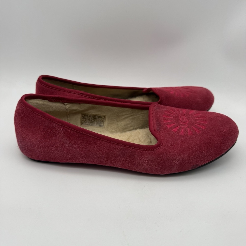 UGG Suede Fuchia Embroidered Flat Shoes Size 7